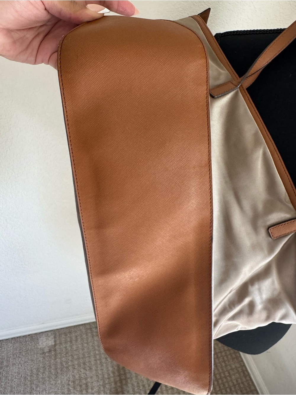Michael Kors Beige Nylon Tote with Brown Leather Trim and Gold Hardware - Picture 8 of 14